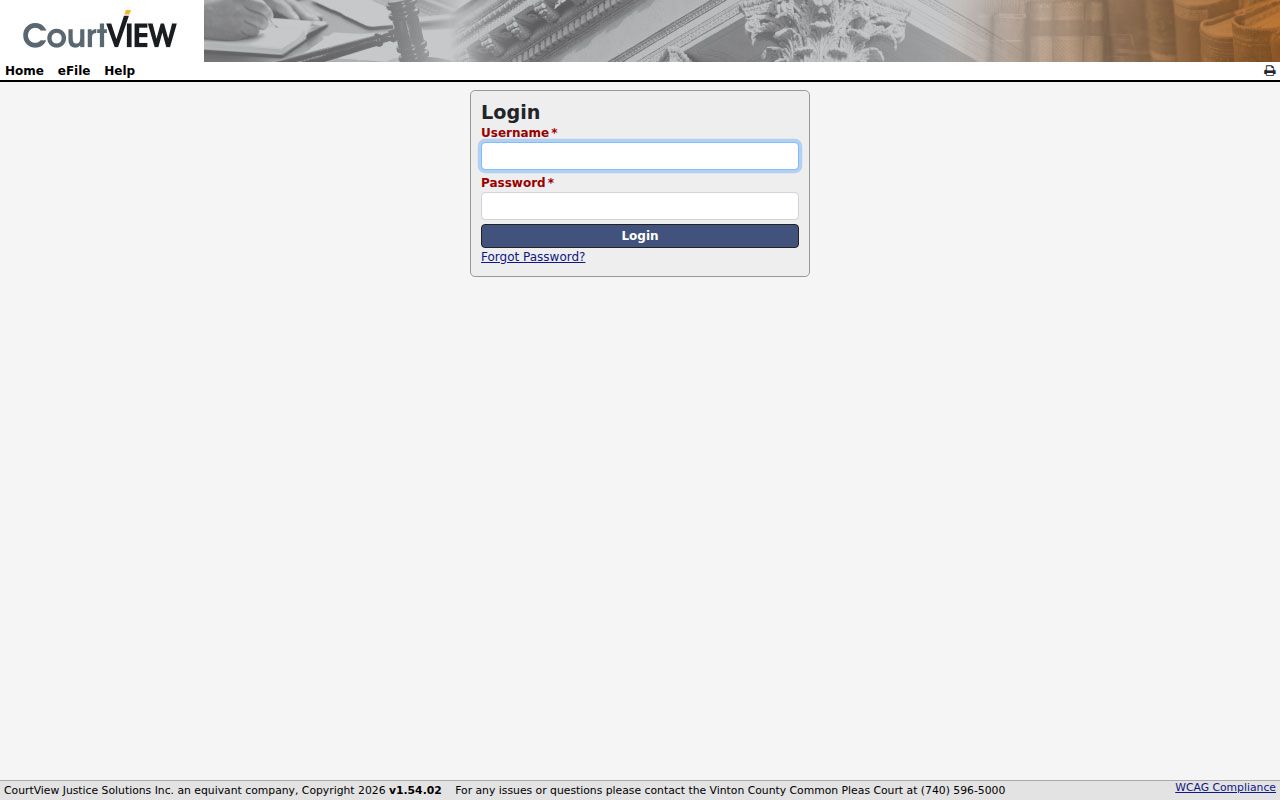 Vinton County case search CourtView eFile entry resource