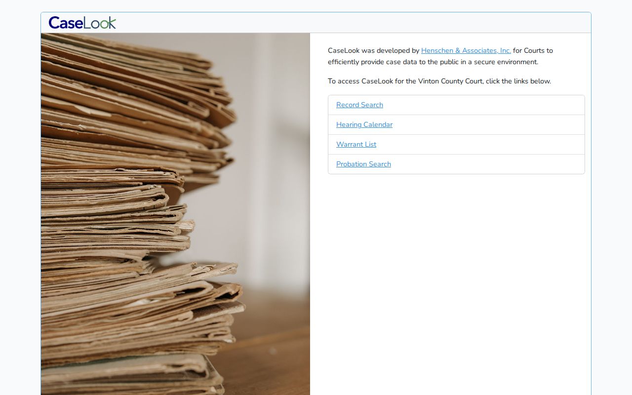 Vinton County case search CaseLook public records service