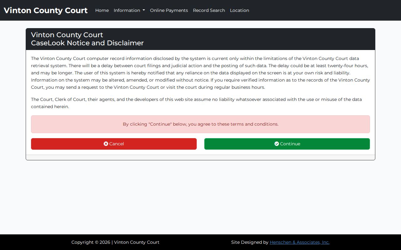 Vinton County case search CaseLook record search form