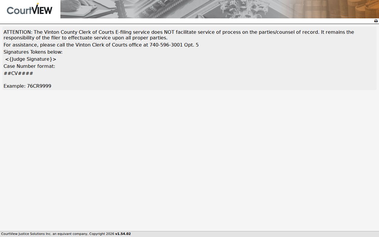Vinton County case search CourtView help resource