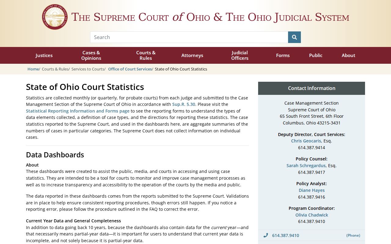 Ohio court statistics dashboard source for Vinton County court reporting