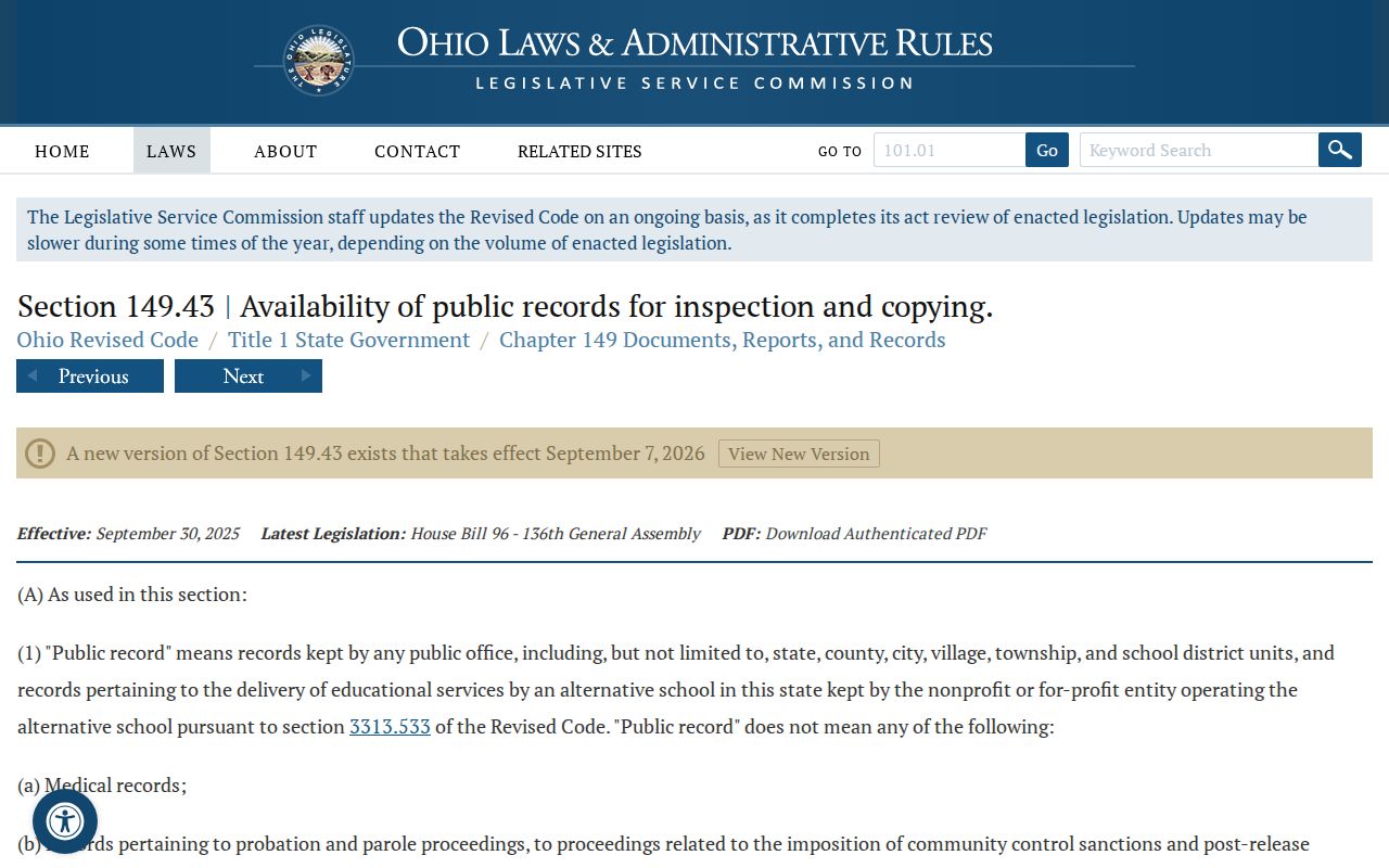 Vinton County court records Ohio public access law reference