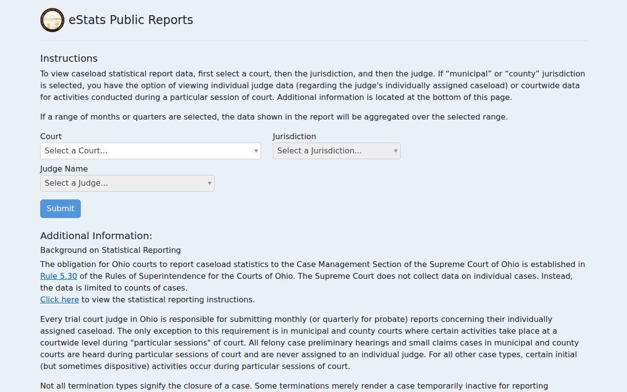 Vinton County court docket Ohio court statistics reporting