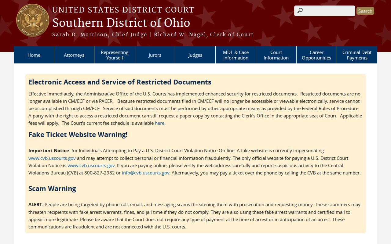 Vinton County court docket Southern District of Ohio federal court context