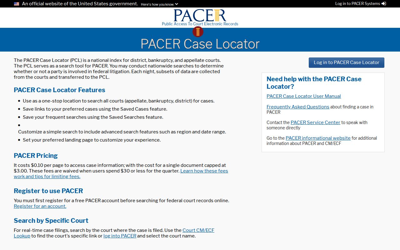 Vinton County court docket federal PACER case locator context