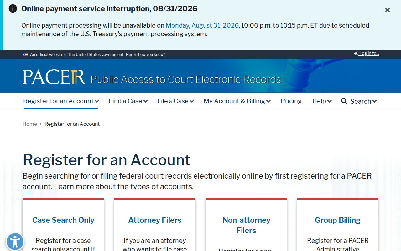 Vinton County court docket PACER registration context